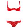 Soutien gorge redresse seins et string ouvert dentelle rouge