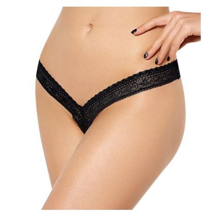 String coupe V en dentelle noir 