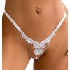 String blanc ouvert dentelle à strass