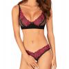 Ensemble lingerie sexy noir et rose fushia