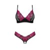 Ensemble lingerie sexy noir et rose fushia