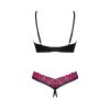 Ensemble lingerie sexy noir et rose fushia