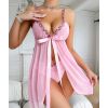 Babydoll sexy rose pâle transparente brodée