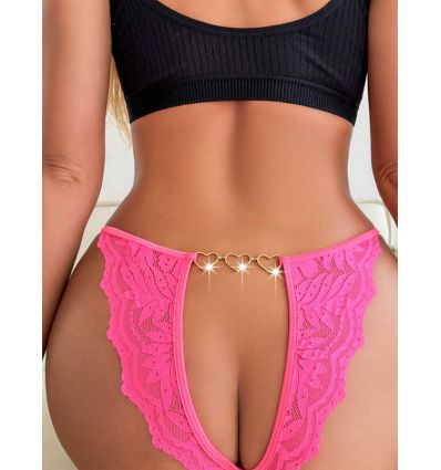 String bijou dentelle rose ouvert 