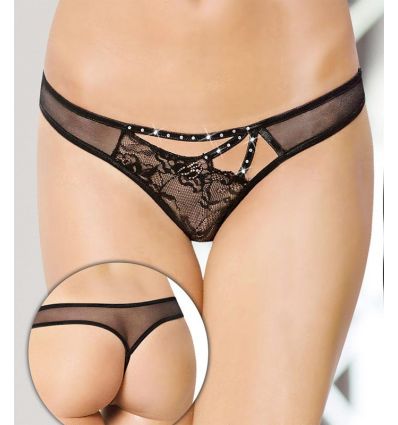 Mini string noir dentelle et strass