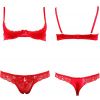 Soutien gorge redresse seins et string ouvert dentelle rouge