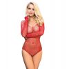 Body résille rouge manches longues St Valentin 