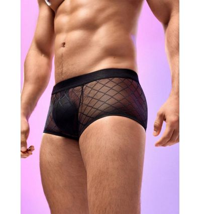 Boxer homme noir semi-transparent motifs