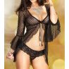 Longue chemise ouverte et string dentelle