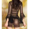 Longue chemise ouverte et string dentelle