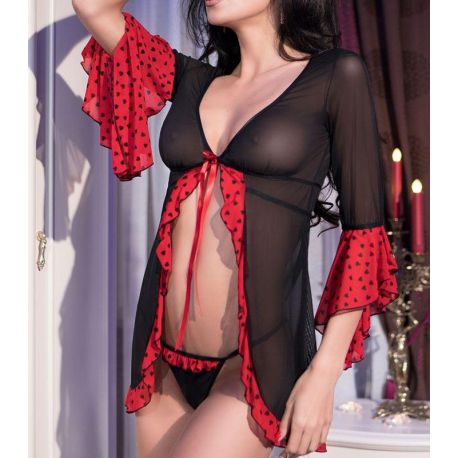 Baby doll et string noir et rouge